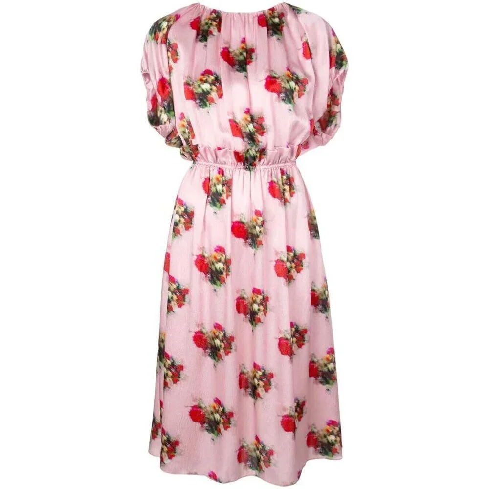 Adam Lippes Ruffle Floral Dress Pink Silk Midi - Picture 5 of 15